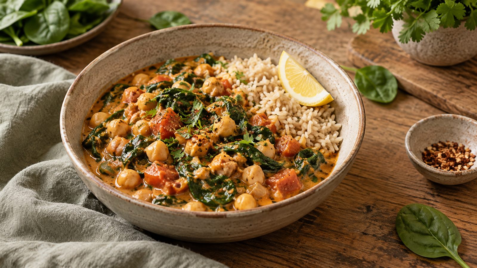 Kichererbsen-Spinat-Curry zum Abnehmen: Einfach und sättigend