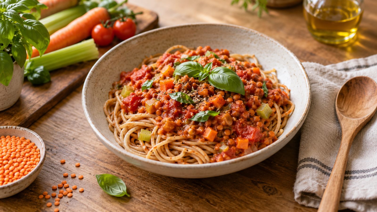 Rote-Linsen-Bolognese zum Abnehmen: Sättigend und alltagstauglich