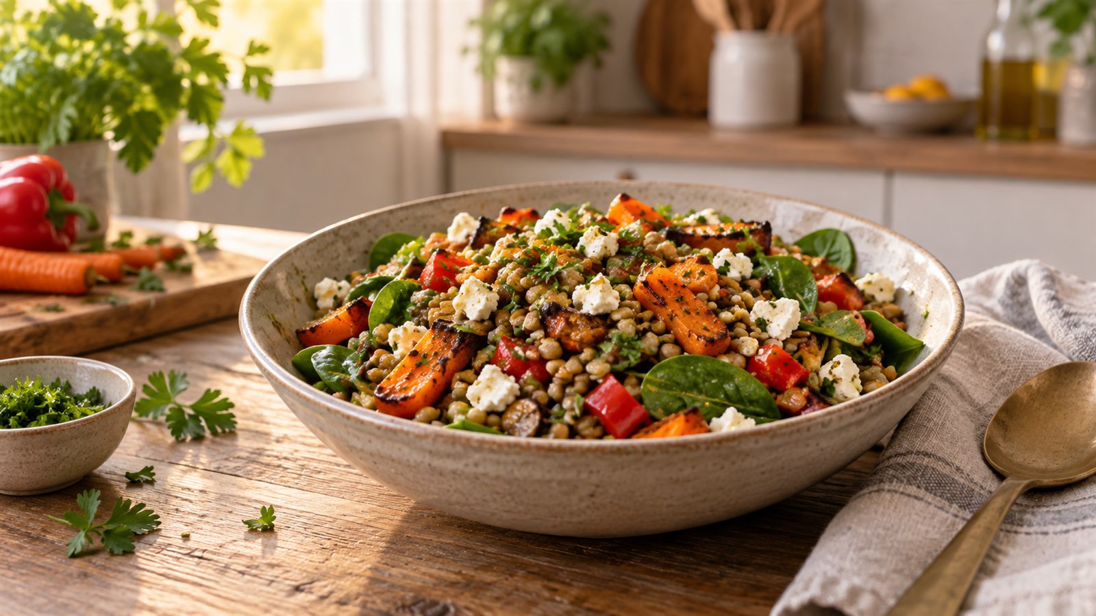 Warmer Linsensalat zum Abnehmen: Sättigend und schnell gemacht